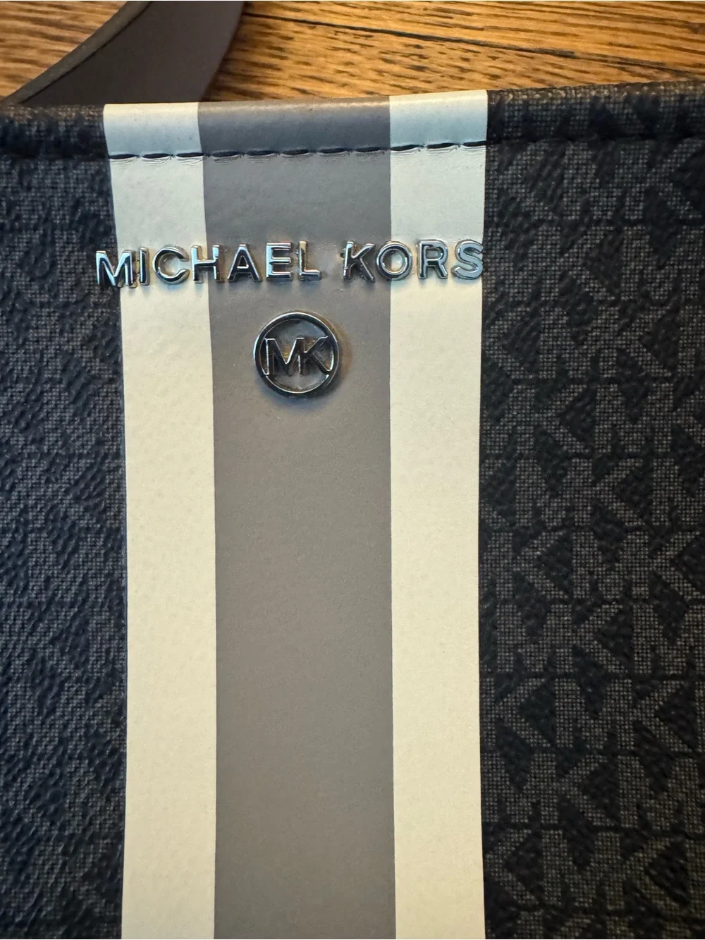 Michael Kors Black Crossbody Belt Bag with Gray and White Racing Stripe